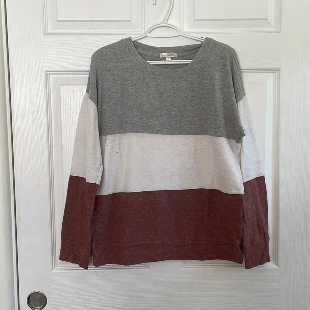 Nine Britton - Dalia Brushed Knit Top | M | Burgundy, Gray, White